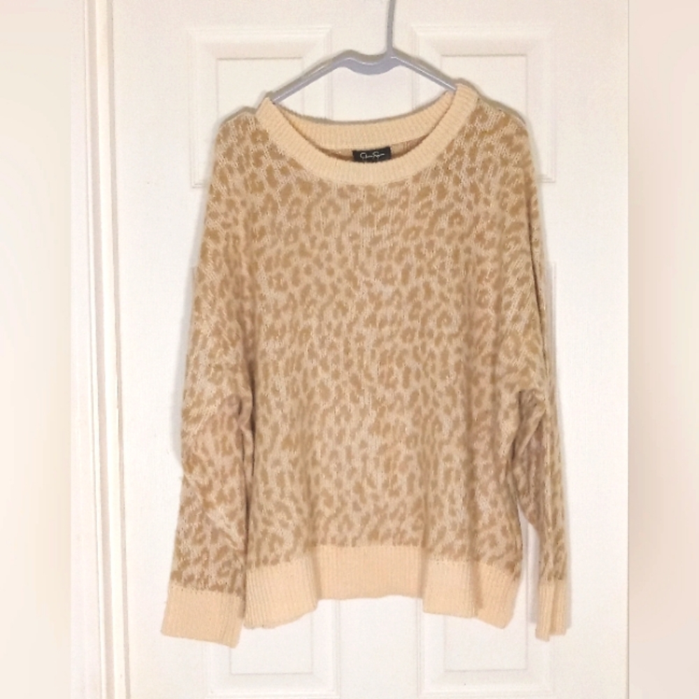 leopard Kenna Crew Neck Drop Shoulder pullover sweater Jessica Simpson